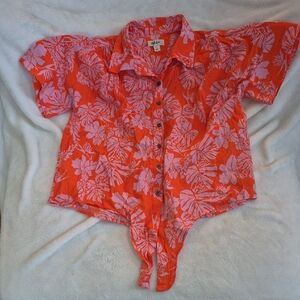 Floral Womens Shirt in Orange and Pink